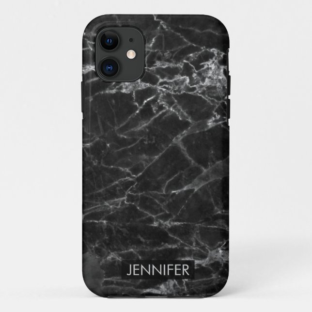 Coques Case-Mate iPhone Marbre Noir Avec Cracks Gris (Dos)