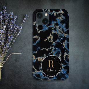 Case-Mate iPhone Case Marbre noir moderne Nom personnalisé Monogramme