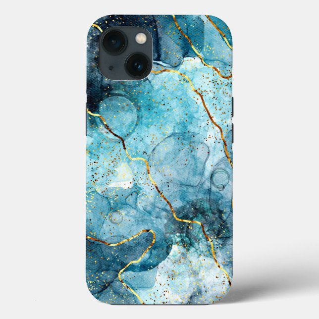 Coques Case-Mate iPhone Marbre pailleté bleu et or (Verso)