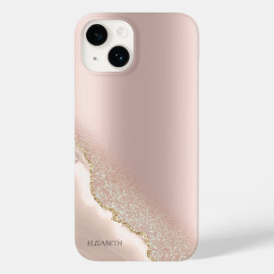 Coque Pour iPhone 14 Marbre Pailleté Or Rose Élégant Moderne