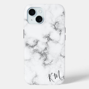 Coque Pour iPhone 15 Marbre Parties scintillant argent personnalisé