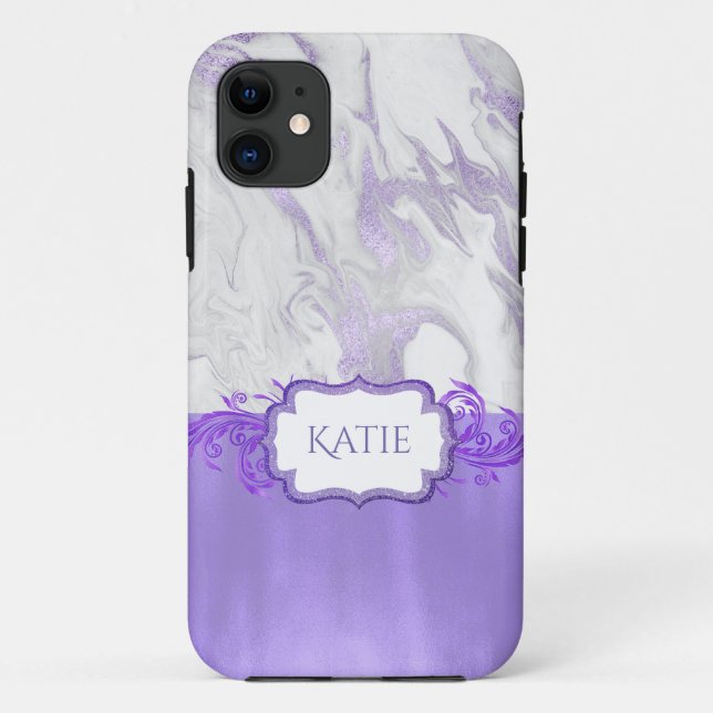 Coques Case-Mate iPhone Marbré pourpre et blanc (Dos)