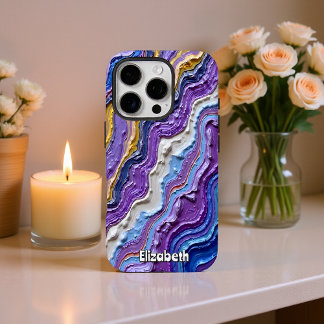 Coques iPhone 16 Pro Marbre pourpre et or liquide
