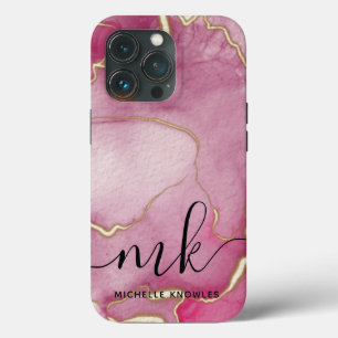 Case-Mate iPhone Case Marbre rose Abstrait avec Monogramme et nom