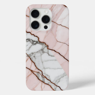 Coque iPhone 15 Pro Marbre rose vif avec des accents en cuivre