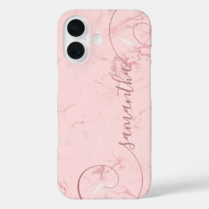 Coques iPhone 16 Marbre rose vif Signature Courbe