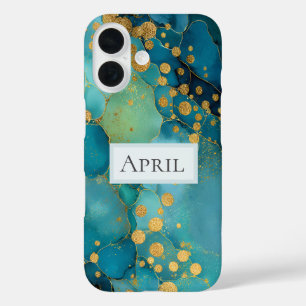 Coques iPhone 16 Marbre sarcelle, turquoise et or