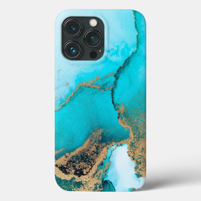 Coques Case-Mate iPhone Marbre turquoise et or (Verso)