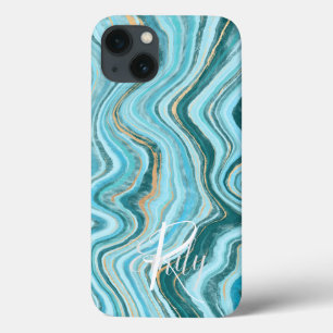 Case-Mate iPhone Case Marbre turquoise et Tan Agate Nom Abstrait Monogra