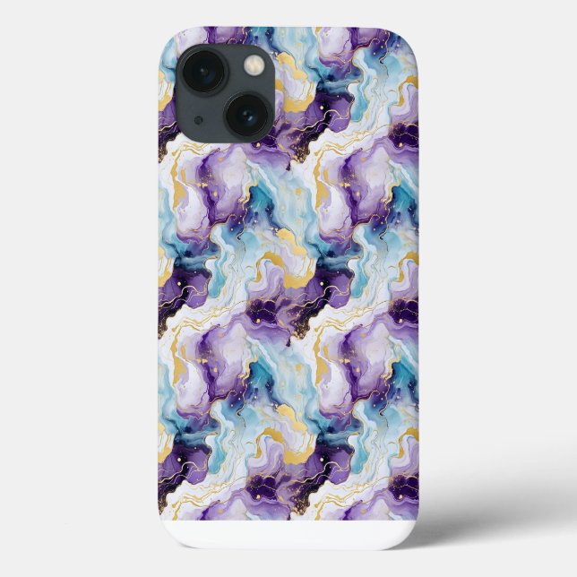 Coques Case-Mate iPhone Marbre turquoise et violet (Verso)