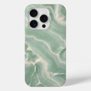 Coque iPhone 15 Pro Marbre vert doux avec Veines blanches
