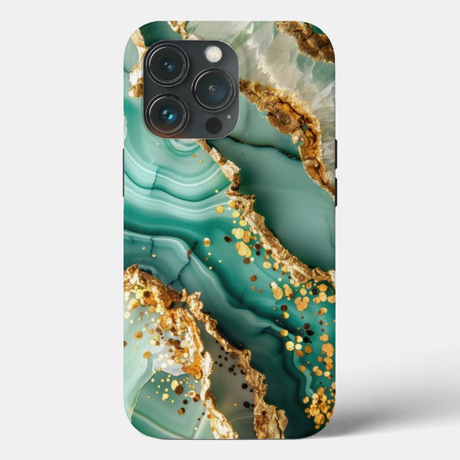 Coques Case-Mate iPhone Marbre vert et or élégant (Verso)