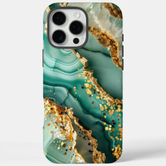 Coques iPhone 16 Pro Max Marbre vert et or élégant