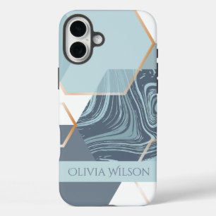 Coques iPhone 16 Plus marbre vert poussiéreux nom personnalisé personnal