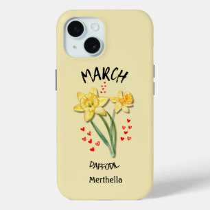 Coque Pour iPhone 15 Marche Jaune Mois de naissance Fleur Nom personnal