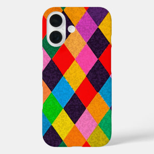 Coques iPhone 16 MARDI GRAS HARLEQUIN MOTIF coloré Rhombi