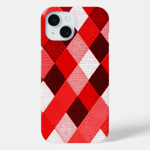 Coque Pour iPhone 15 MARDI GRAS HARLEQUIN MOTIF Rouge rose blanc Rhombi