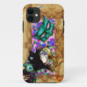 Coque iPhone 11 MARDI GRAS MASQUERADE confetti parchemin