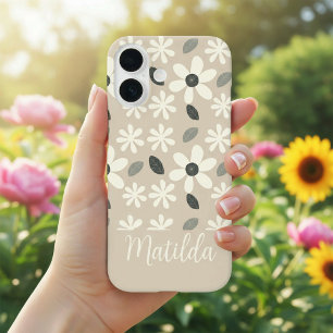 Coques iPhone 16 Marguerite de couleur neutre personnalisée