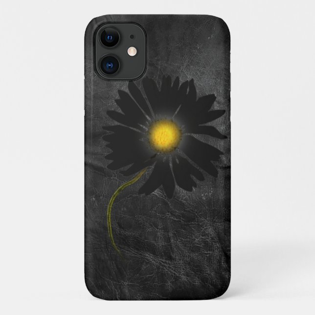 Coques Case-Mate iPhone marguerite noire éclatante sur cuir (Dos)