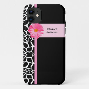Coque Case-Mate Pour iPhone Marguerite noire et blanche à la mode et nom de