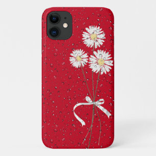 Case-Mate iPhone Case marguerites blanches avec gouttes de pluie sur rou