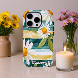 Coques iPhone 16 Pro Marguerites et rayures peintes