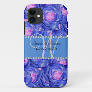 Etui iPhone Case-Mate Mariage monogramme bleu roses