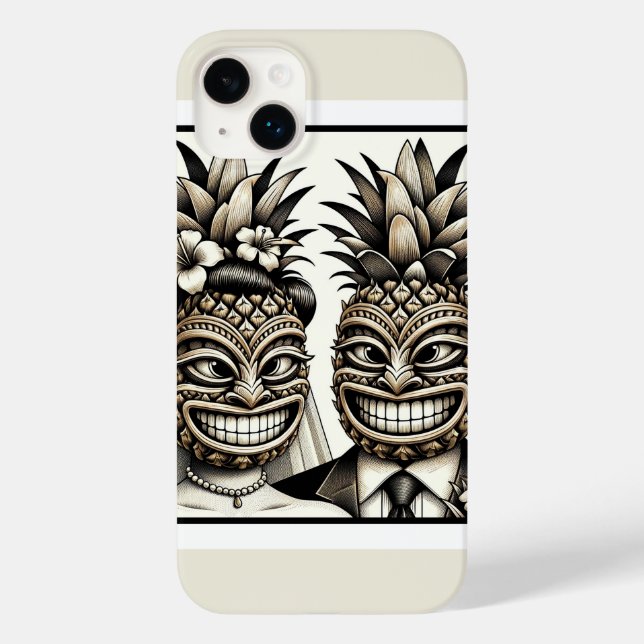 Coques Case-Mate iPhone Mariée et marié Tête de Tiki d'ananas Aloha Mariag (Verso)