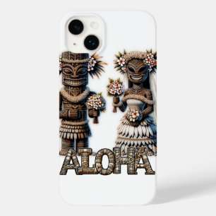 Coque Pour iPhone 14 Plus Mariés Tiki Polynésiens Hawaïens de mariage 