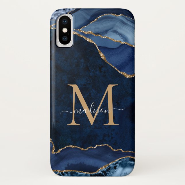 Coques Case-Mate iPhone Marine Blue Gold Parties scintillant Agate Gemston (Dos)