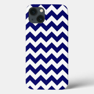 Etui iPhone 13 Marine et motif de zigzag blanc