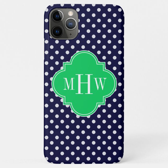 Coques Case-Mate iPhone Marine White Polka Dot Emerald Quatrefoil 3 Monogr (Dos)