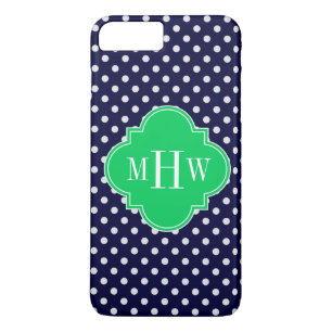 Coque iPhone 7 Plus Marine White Polka Dot Emerald Quatrefoil 3 Monogr
