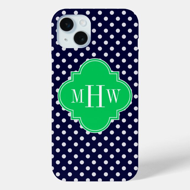 Coques Case-Mate iPhone Marine White Polka Dot Emerald Quatrefoil 3 Monogr (Verso)