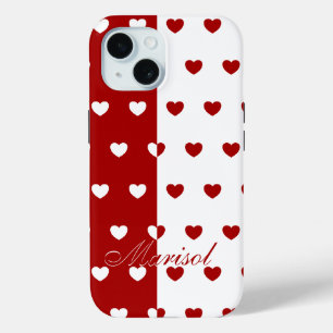Coque Pour iPhone 15 Marisol - Nom personnalisé Modèle, rouge et blanc