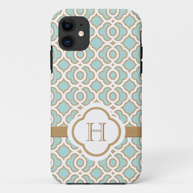 Coques Case-Mate iPhone Marocain bleu d'or de coquille d'oeuf décorée d'un (Dos)