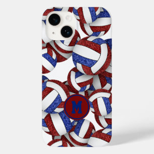 Coque Pour iPhone 14 Maroon bleu monogrammed girly volleyballs motif
