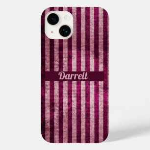 Coque Pour iPhone 14 Maroon personnalisé et rayures roses cendrées