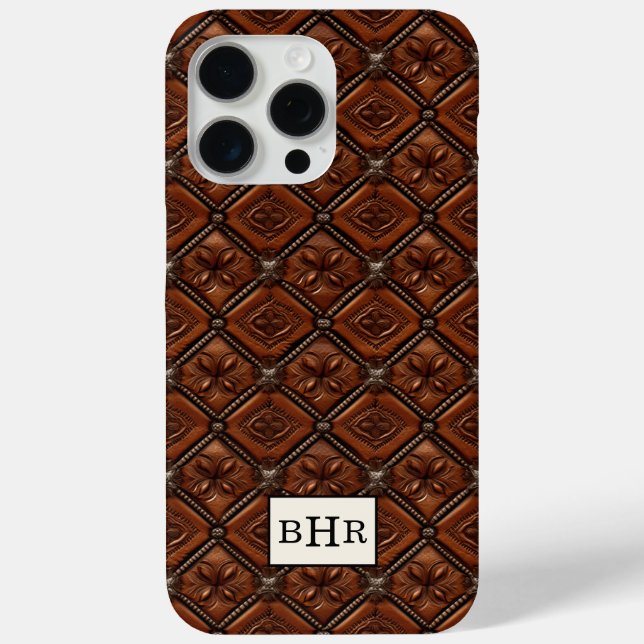 Coques Case-Mate iPhone Marron Cuir Diamant Monogrammé (Verso)