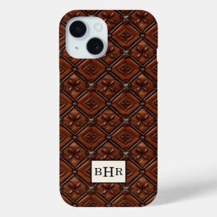 Coque Pour iPhone 15 Marron Diamant Cuir Monogrammé