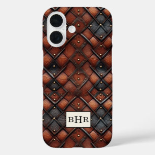 Coques iPhone 16 Marron Diamant Cuir Vintage Monogrammé