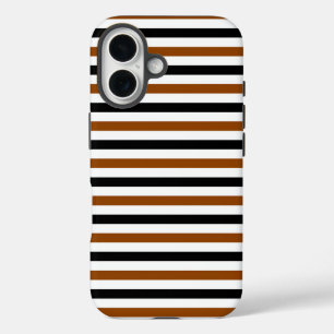 Coques iPhone 16 Marron Noir et blanc motif rayures