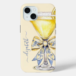 Coque Pour iPhone 15 Martini au Citron Élégant Monogrammé