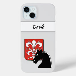 Coque iPhone 15 Mini Masculine Chevalier et Bouclier rouge et noir