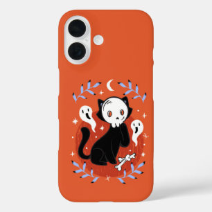 Coques iPhone 16 Masque crâne Chat noir Halloween