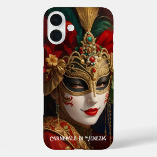Coques iPhone 16 Plus Masque de Carnaval de Venise rouge vert or