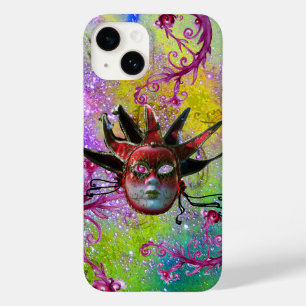 Coque Pour iPhone 14 MASQUE JESTER ROUGE NOIR Mascarade violet vert