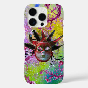 Coques iPhone 16 Pro MASQUE JESTER ROUGE NOIR Mascarade violet vert