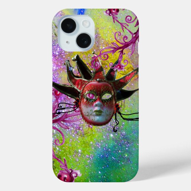 Coques Case-Mate iPhone MASQUE JESTER ROUGE NOIR Mascarade violet vert (Verso)